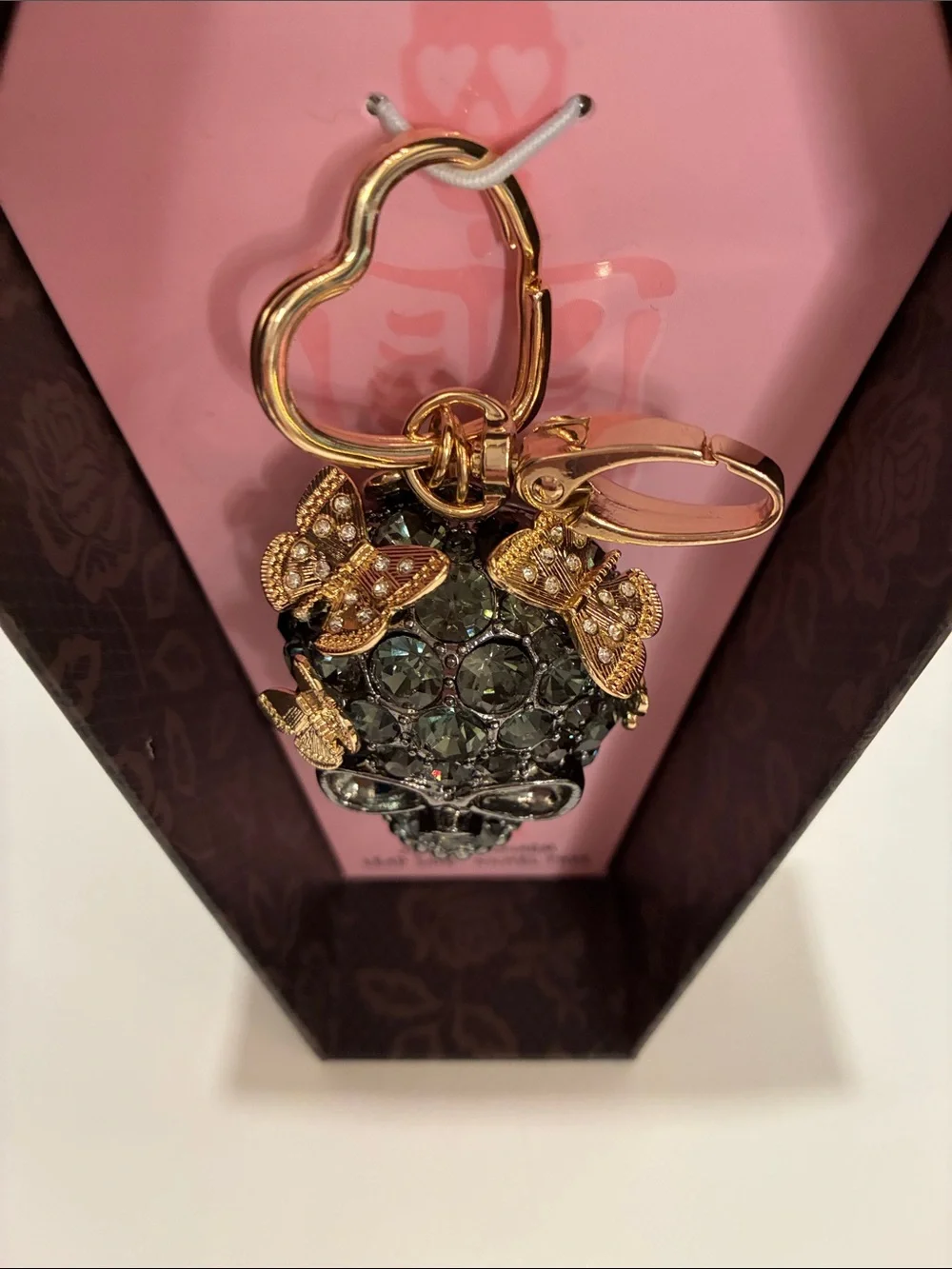 Betsey Johnson Black Crystal Skull with Gold Butterflies with Gold Hardware